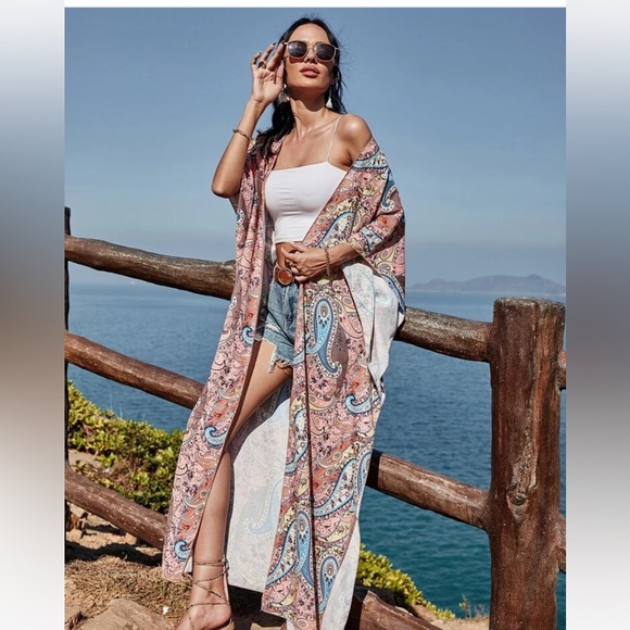 Paisley Long Kimono or Beach Coverup - Picture 3 of 6